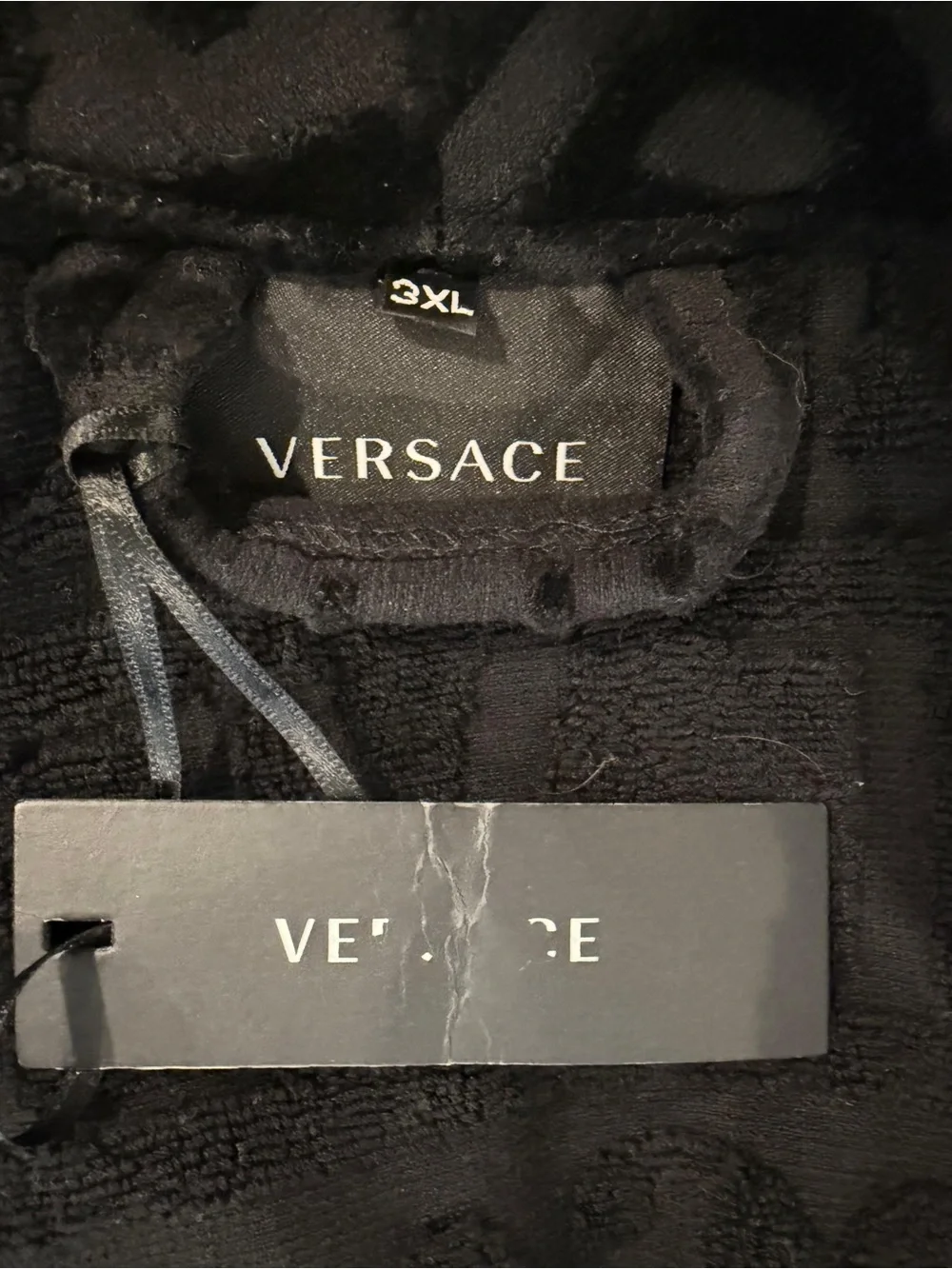 Versace Black and Gold Baroque Logo Robe
